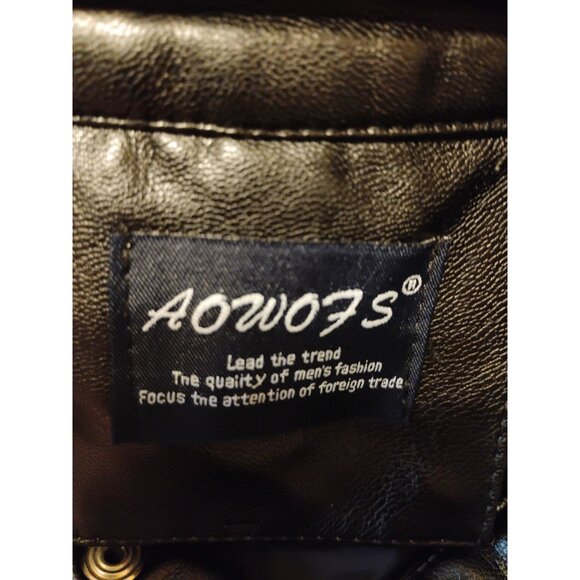 AOWOFS Jacket Slim Fit Faux Leather Motorcycle Coat Zip Biker 2XL Fits Like XL - Picture 5 of 9